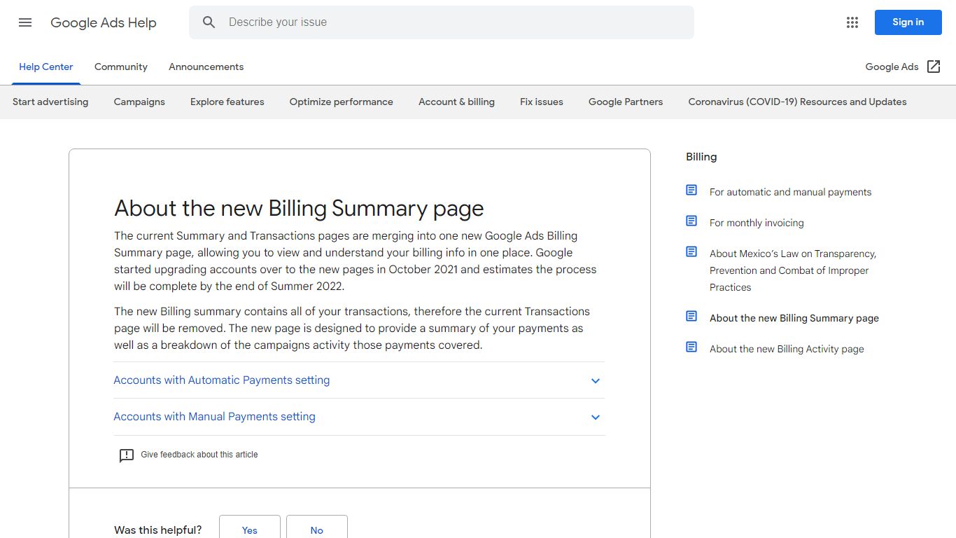 About the new Billing Summary page - Google Ads Help
